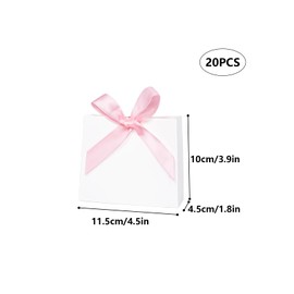 20 Pack Small White Gift Bags with Ribbons, Mini Gift Bags White Party Bags for Wedding, Birthday, Baby Shower, Graduation Party(4.53× 1.77× 3.93 inches, Pink Ribbons)