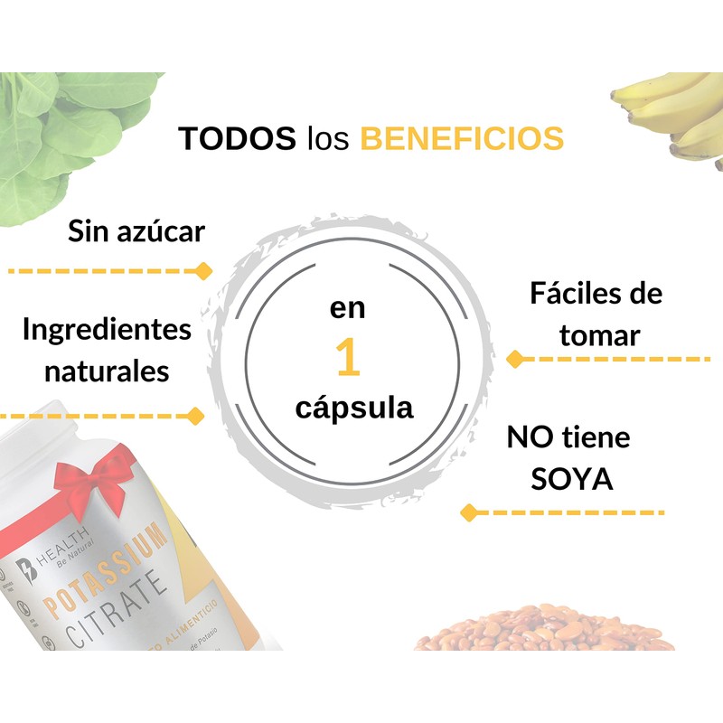 Citrato de potasio, 100% NATURAL, B Health Be Natural, Sin