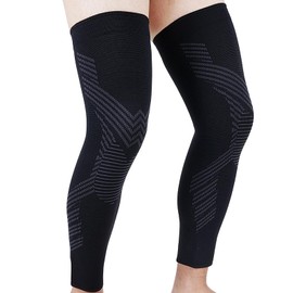 Goosom Knee Brace (Long) (2 Pack) Sports Leg Cover Knee Supporter Anti-Slip Breathable Unisex K32 Black L