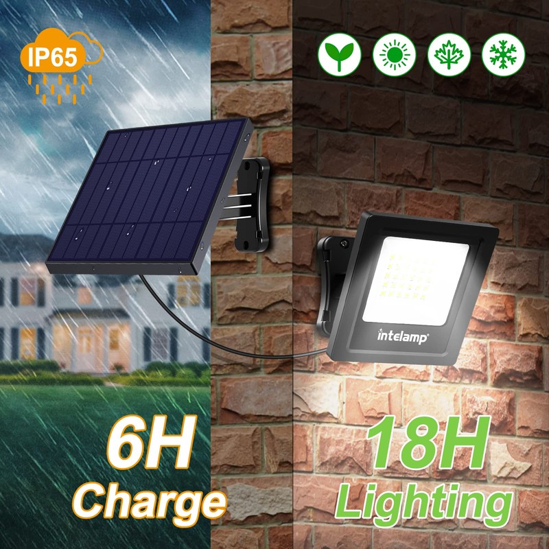 intelamp Solar Lights Outdoor, 4400mAh Solar Powered Flood Lights, Security