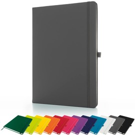 Savvy Bee Premium A4 Notebook New Lined Hardback Journal with Pen Loop,196 Page, Elastic Closure and Ribbon Marker Notepad Note Book Notes Pad (Grey)