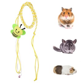 Hamster Harness and Leash Set - Cute Cartoon Escape-Proof Small Animal Vest with Bell, Comfortable Nylon Hamster Leash for Dwarf Rabbits, Guinea Pigs, Hedgehogs (Yellow Bee Style)