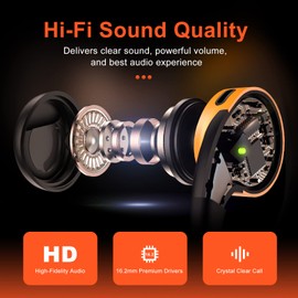 Jzones Open Ear Earbuds Wireless Headphones, Bluetooth 5.3 Hi-Fi Earbuds, Clear Call Touch Control Headphones, IPX5 Waterproof Earbuds with Ear Hooks, Charging Case and 16.2mm Driver, 60H Playtime