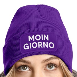 MoonWorks® Women's Beanie with Patch Knitted Hat with Saying Word Game Moin Giorno Funny Women's Hat, Purple, Unit size