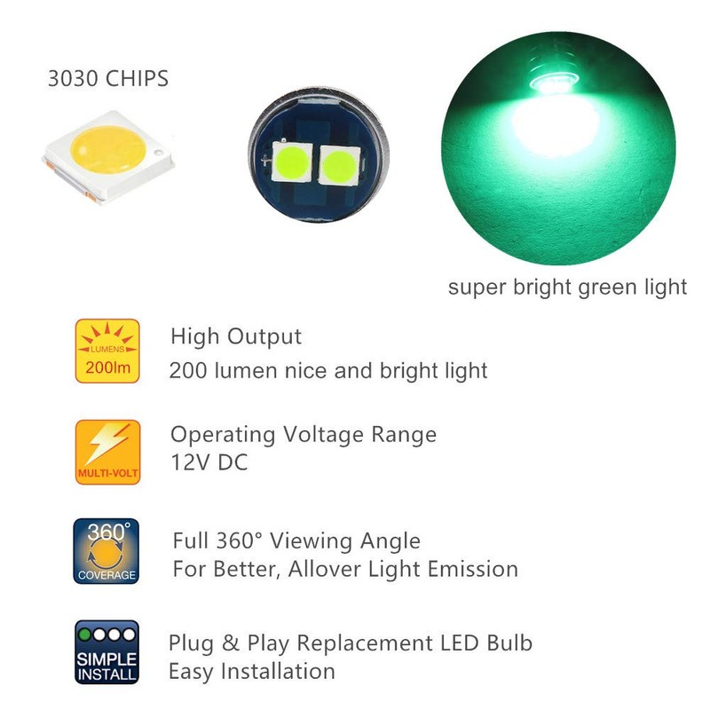 WLJH Super Bright Green Lights Instrument Cluster Panel Gauge Backlighting