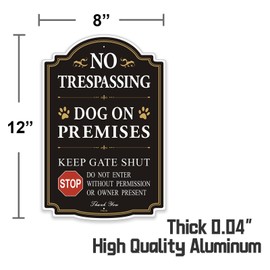 FHEGI 2-Pack 12 x 8 inch No Trespassing Dog On Premises Keep Gate Shut Do Not Enter Sign, Rust Free Aluminum Dog Sign, Weather Resistant, Waterproof, Durable Ink, Easy to Install