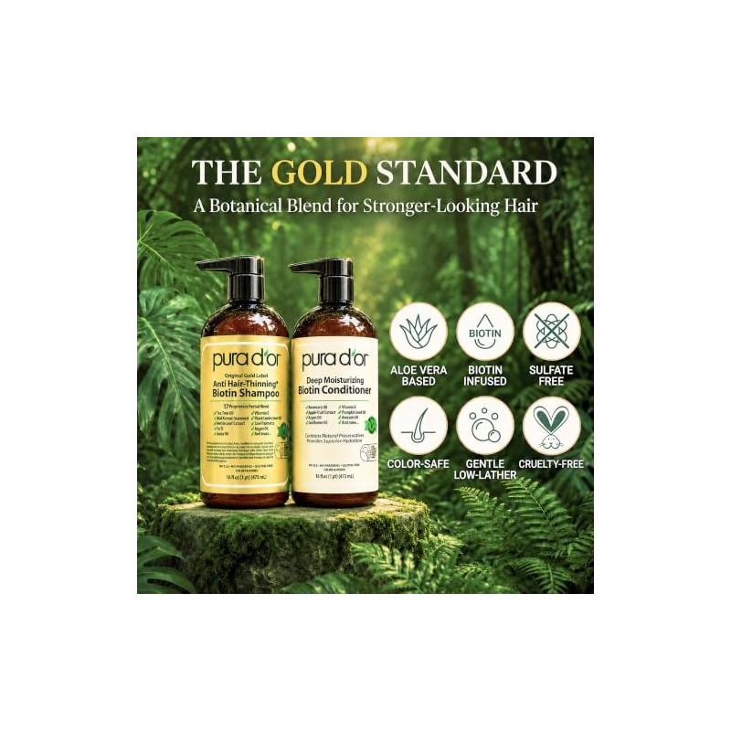 PURA DOR Gold Label Anti-Thinning Deep Moisturizing Therapy Shampoo Conditioner