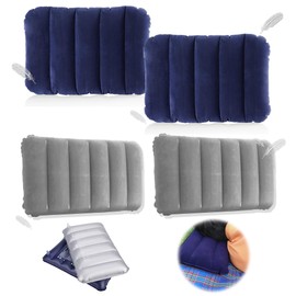 Comfortable Inflatable Pillows, Pack of 4 PVC Flocking Waterproof Camping Pillow, Compressible Air Cushion Pillow, Lightweight Travel Pillow, Inflatable for Outdoor Hiking Office (Deep Purple