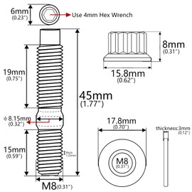 Wanyifa Titanium Bolt M8 M10x45 54 55 65mm Pitch 1.25 Automotive Exhaust Manifold Stud Kit Screws Nuts Washers Kit 4pcs/Sets (Silver, M8x45mm Pitch 1.25)