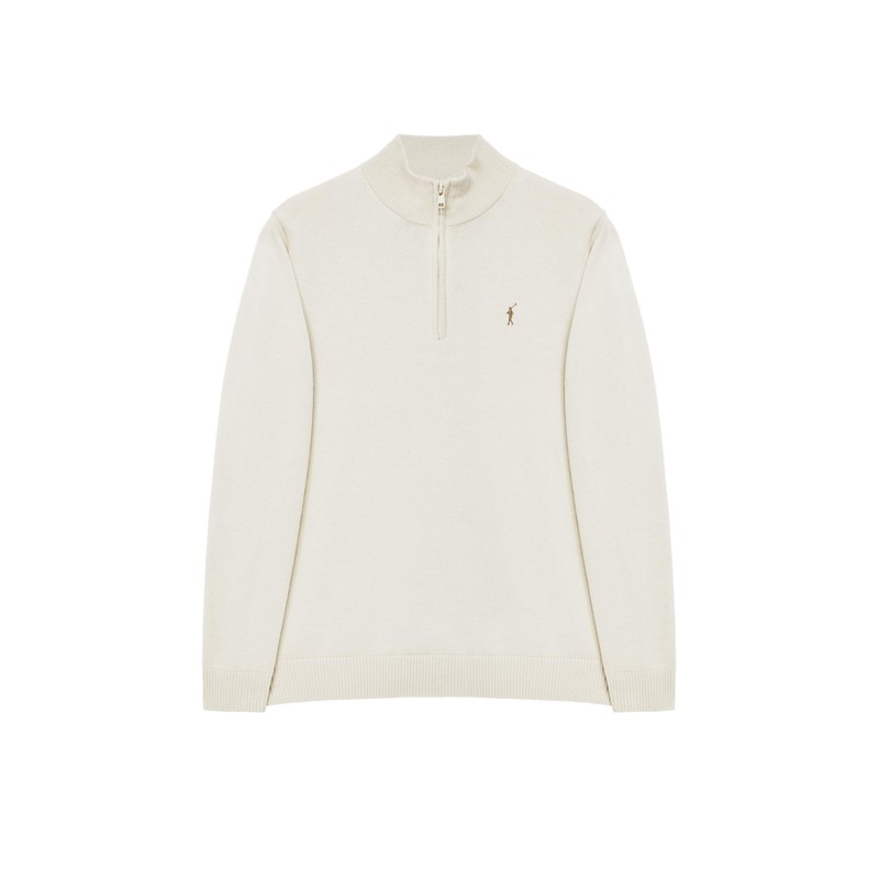 Polo Club Men's Basic Pullover Beige with Zip - 100%