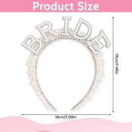 Bride Headband Pearl Veil Decorations White Hairband Accessories for Bachelorette Party, Bridal Shower Gift, Wedding Engagement Party