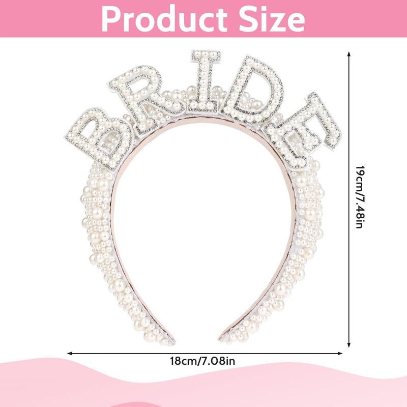 Bride Headband Pearl Veil Decorations White Hairband Accessories for Bachelorette