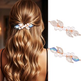 Reaky Pearl Hair Clips Gold Metal Hair Clip Rhinestone Hair Barrettes Hair Accessories for Women (blue+white)