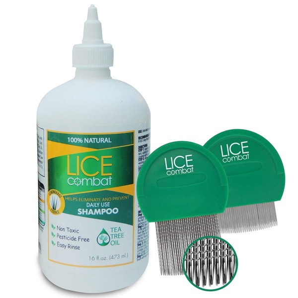 Lice Treatment | Shampoo & Two Combs | Helps Cure Lice, Super Lice & Nits | Repels & Prevents | Pesticide Free | 100% Natural | Tea Tree + Coconut Oil | Best Value | Smells Great.