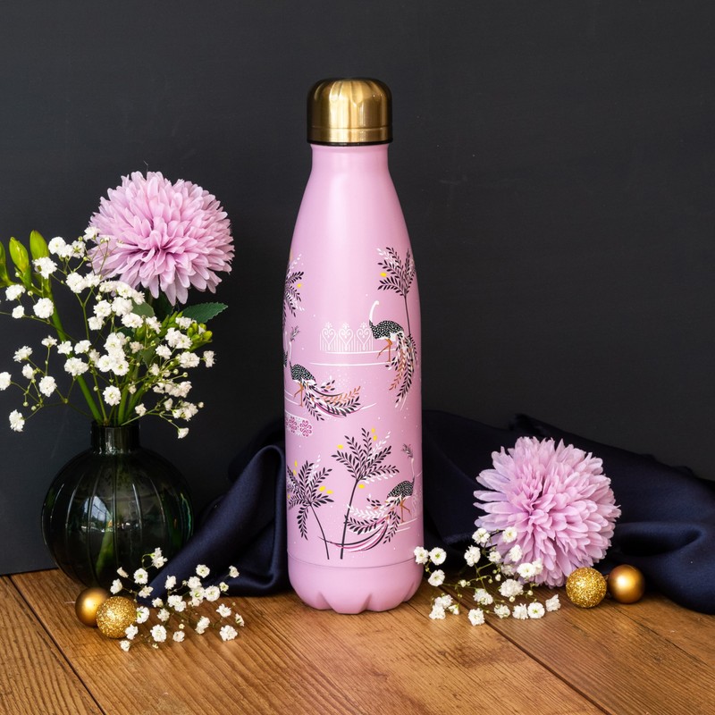 Sara Miller Savannah Pink Stainless Steel Water Bottle, height 26.5cm