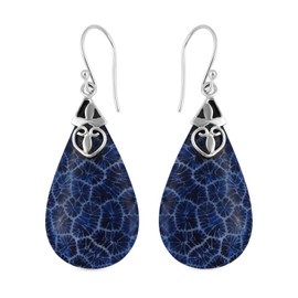 ROYAL BALI COLLECTION Blue Coral Dangle Earrings for Women in 925 Sterling Silver with Hook for Girlfriend Wife Mother Metal Wt. 2.2 Grams