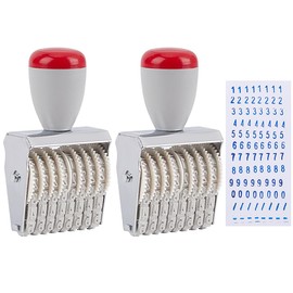 GOMAKERER Pack of 2 8 Digit Number Stamps, 0-9 Numbers, 2 Symbols, Price Tag Stamp, Adjustable Date Sign Stamp, Roll Stamp, Made of Plastic, DIY Stationery for Business, Scrapbooking, White