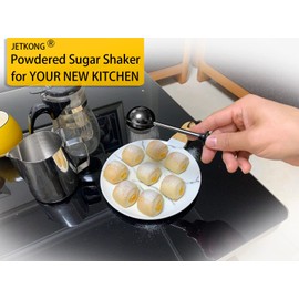 JETKONG Powdered Sugar Shaker Duster Flour Dispenser Shaker with 18/8 Stainless Steel Spring-operated Handle for Sugar Flour and Spices (Black)