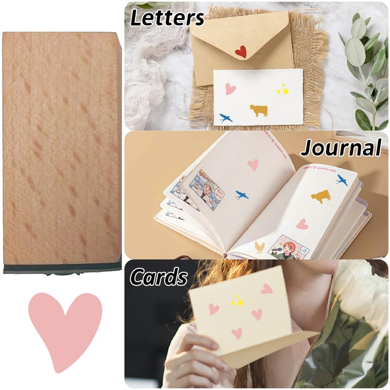 PRESSINART Wooden Heart Stamp for Crafting 1.5cm Mini Rubber Stamps