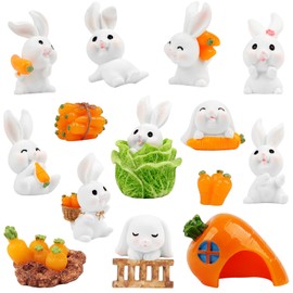 Wlicon 16 PCS Mini Easter Bunny Figurines Mini Resin Rabbits Easter Tiny Resin Figurines Party Decoration for Spring Festival Celebration