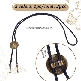 AHANDMAKER 2 Colours Bolo Tie Necklaces Made of Alloy Alloy Western Vintage Bolotie Bolo Rodeo Cowboy Tie Made of Leather Native American Bolo Tie with Flower Design, black