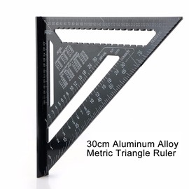 ASNOMY 30cm Protractor Triangle Aluminum Alloy Carpenter Square Triangle Metric Professional Carpentry Angle Ruler Triangle Ruler with Protractor Measuring Tool Black