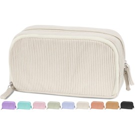 Sooez Big Capacity Pencil Case Pen Pouch, Soft Corduroy Pencil Bag with 3 Compartment, Multiple Pockets, Sturdy Zipper, Cute School Supplies Pen Bag Organizer For Teen Girls College, Beige