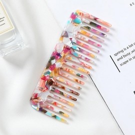 Acetate Marble Hair Comb & Brush Set - Anti-Static & Portable Fine-Tooth Comb Colorful 2ea
