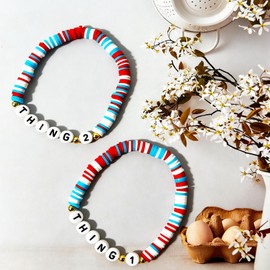 Thing 1Thing 2 Bracelets Set, 2Pcs Red Blue White Friendship Matching Bracelets for Best Friends Couples, Things Themed Stretch Beaded Jewelry, Funny Gift for Birthday Christmas Halloween Costume