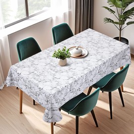 Vinyl Tablecloth with Flannel Backing 54x78inch Waterproof Non-Slip Grey Marble Wipe Clean Table Cover for Indoor/Outdoor, Picnic, Dining Table Protection