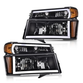 G-PLUS LED DRL headlights,Fit Chevy Colorado/GMC Canyon 2004-2012,Fit Isuzu i-280 i-350 2006/i-290 i-370 2007-2008 Headlamps, Clear Lens Black Housing Amber Reflector,faros delanteros Assembly