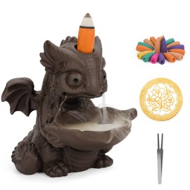 Backflow Incense Burner Dinosaur Baby Incense Sticks Holder Ceramic Incense Holder with Backflow Incense Cones Mat Tweezers for Yoga Meditation Home Decoration Office