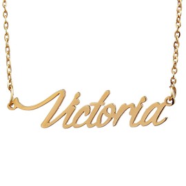 HUAN XUN Gold Color Plated Name Handwriting Necklace Best Relationship Jewelry, Victoria
