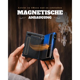 DODENSHA MagSnap Men's Wallet I Slim Wallet with Coin Compartment I Wallets for Men for 10+ Cards I Magnetic Closure Wallet Men's Slim I RFID Protection, blue-black