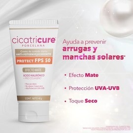 Cicatricure Porcelana Protect FPS 50 Crema de Cuidado Diario Anti-Fotoenvejecimiento UVA-UVB, Efecto Mate, Previene Manchas Solares, Protector Solar