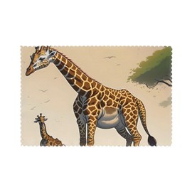 Placemats for Dining Table Set of 6, Heat Resistant Polyester Washable Table Mats, Easy to Clean Non-Slip Place Mats, 12" x 18" - Mother and Child Giraffe