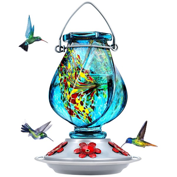 BOLITE Hummingbird Feeders for Outdoors Hanging, Hand Blown Glass, 22