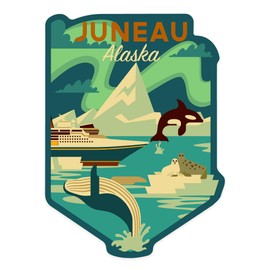 Die Cut Sticker Juneau, Alaska, Geo Experience, Inside Passage Contour Vinyl Sticker 1 to 3 inches (Waterproof Decal for Cars, Water Bottles, Laptops, Coolers), Small
