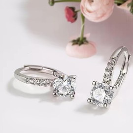 Moissanite Earrings 1.0 Carat D Color VVS1 Clarity, Classic 4-Prong 925 Sterling Silver Round Cut Leverback Earrings for Women