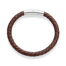 Miabella Genuine Italian Braided Leather Bracelet for Men, Stainless Steel Clasp, Made in Italy (Brown, Large - 9" Length)