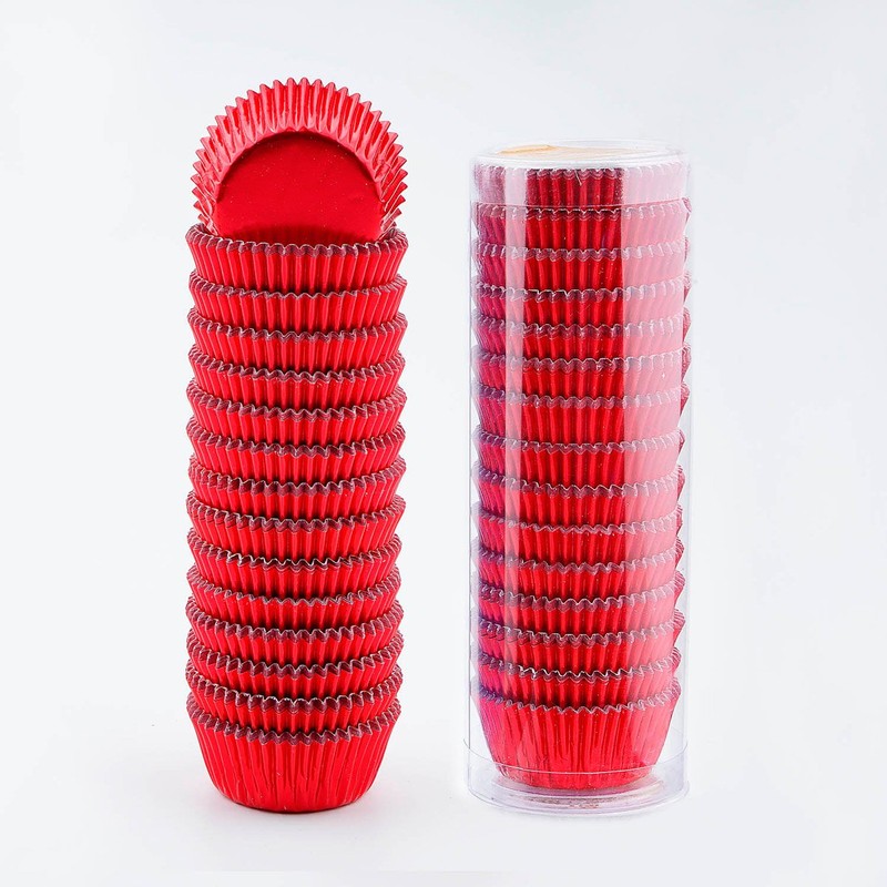 Gifbera Mini Foil Muffin Cupcake Liners Red Wrappers for Christmas
