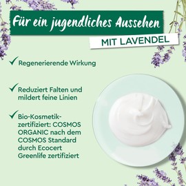 Garnier Night Cream, Regenerating Organic Lavender, with Lavender and Jojoba Oil for Sensitive Skin, with Organic Ingredients, Natural Cosmetic, Anti-Wrinkles, Garnier Bio, 50 ml