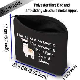 BLUPARK Funny Llama Gift for Llama Lover Llamas Are Awesome I'm Awesome Therefore I'm A Llama Makeup Bag Animal Lover Gift (I'm A Llama-BK)