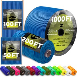 TECEUM Paracord Type III 550 Sky Blue – 100 ft – 4mm – Tactical Rope MIL-SPEC – Outdoor para Cord –Camping Hiking Fishing Gear and Equipment – EDC Parachute Cord – Strong Survival Rope 024