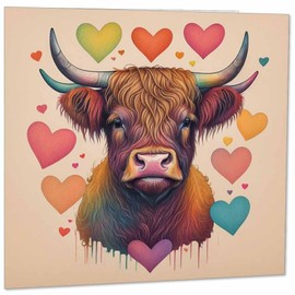 Highland Cow Hearts Greeting Card - 145mm x 145mm