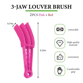 DXNQ 2 PCS Blind Cleaner Duster Tool, Window Venetian Hand-held 3 Arm Dusting Cleaner Brush, Blinds Cleaning Brush Tool for Window Shutters Air Conditioner, Car Accessories (Red+Pink)