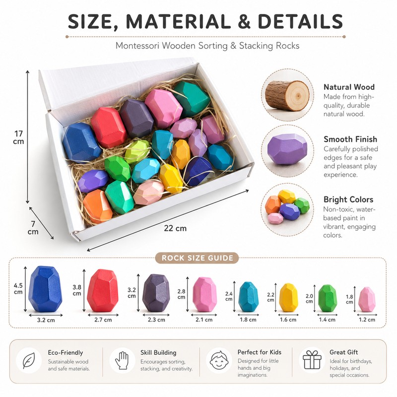 Montessori-Inspired Wooden Stacking Stones for Kids – Natural Wood Balance
