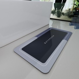 Bath Mat Rugs Non Slip Quick Dry Bathroom Mats Super Absorbent Rubber Bath Mats Fit Under Door, Bathroom Rugs Shower Mat for Bathroom, Bathtub, Shower and Sink (Rectangle Blue, 17"x35")