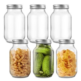 bofessor 6 Pack 24 oz Glass Mason Jars with Lids & Sealer, Regular Mouth Glass Jars for Food Storage, Airtight Canning Jars for Preserving, Pickling and DIY Crafts