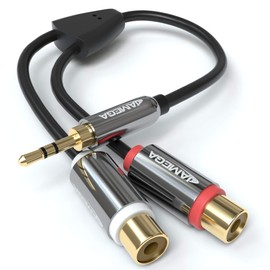 JAMEGA - RCA to Jack Adapter | Aux to RCA 3.5 mm Jack to 2 RCA RCA Female Audio Stereo Jack Adapter Gold-Plated Metal Contact